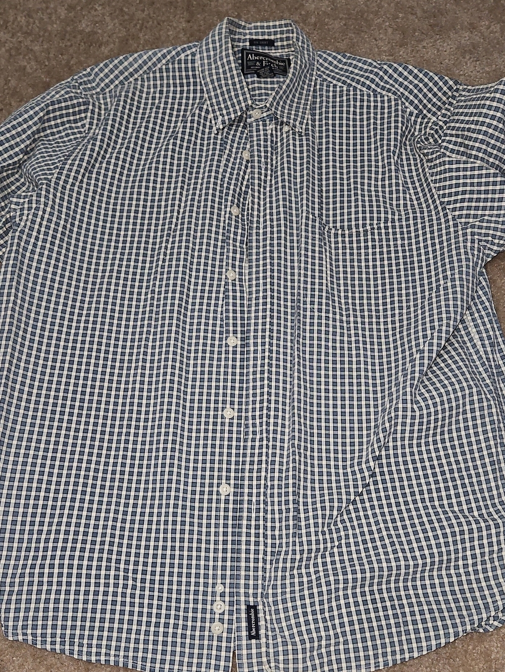Abercrombie & Fitch Men's Blue Checked Button-Down Shirt Big Shirt